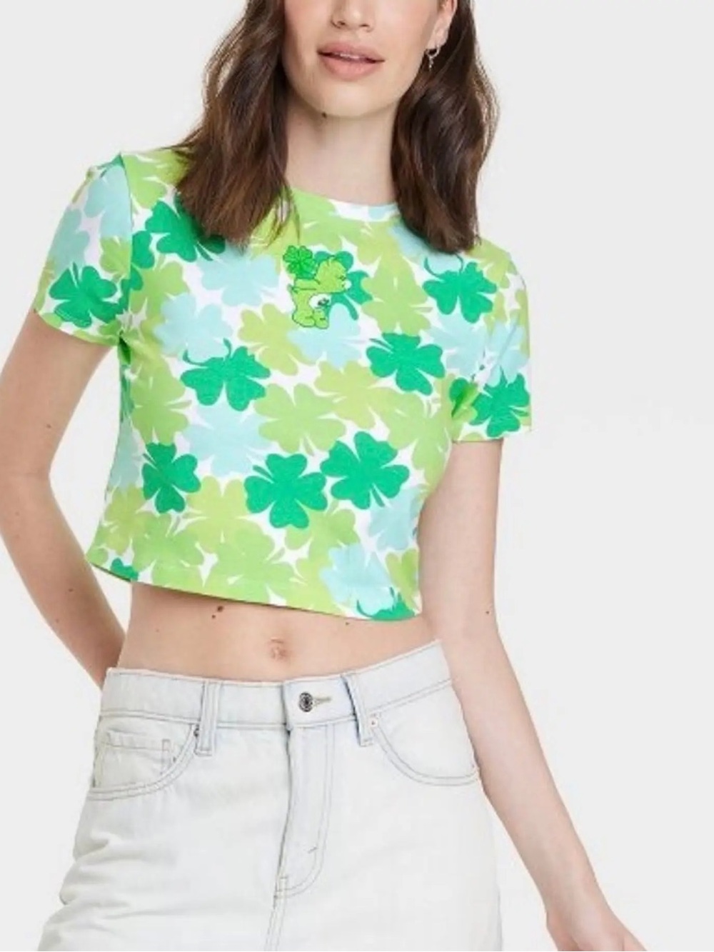 Care Bears | Good Luck‎ Bear Shamrock Clover Green Crop Top | Size Extra Small